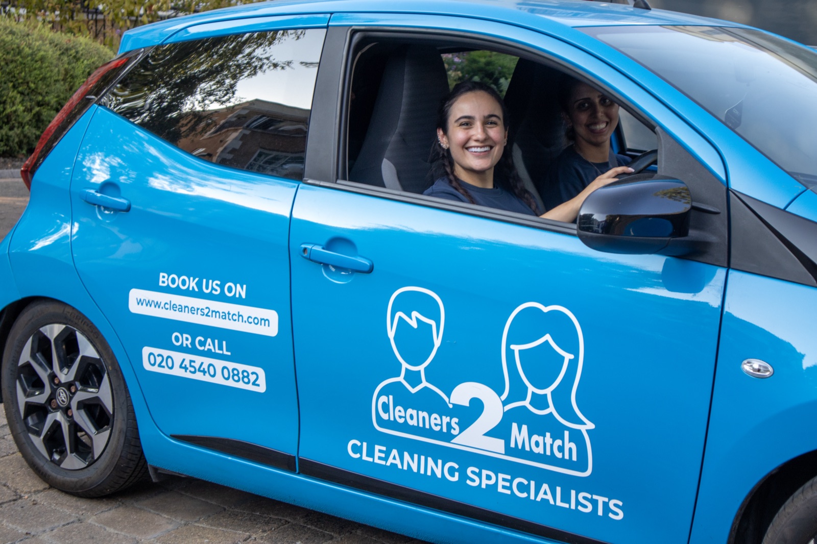 Cleaners2Match team in branded car, Bromley